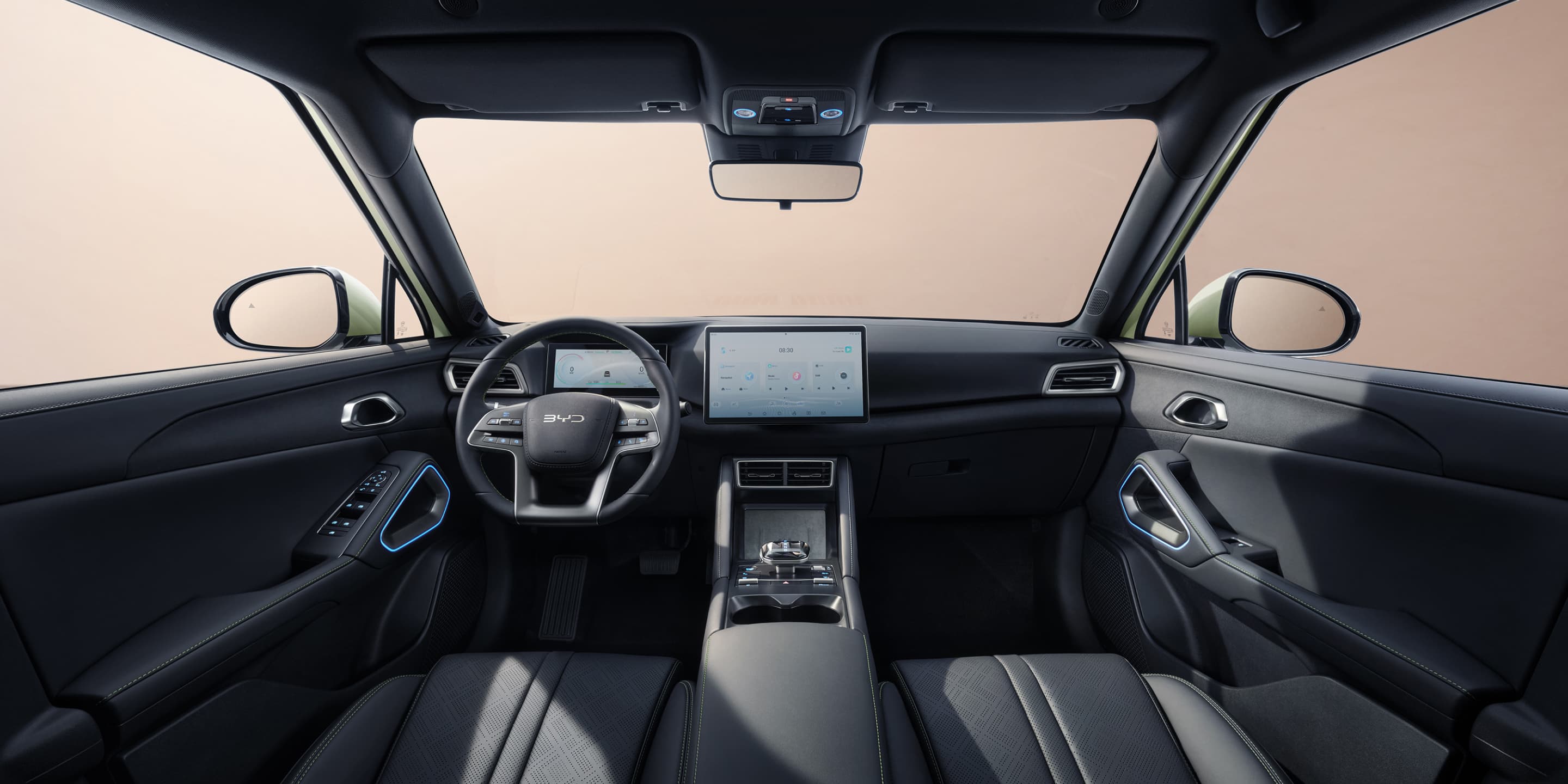 BYD ATTO 2 interior — eco-friendly vegan leather seats with premium dashboard and door panels | France AJ Group Ltd