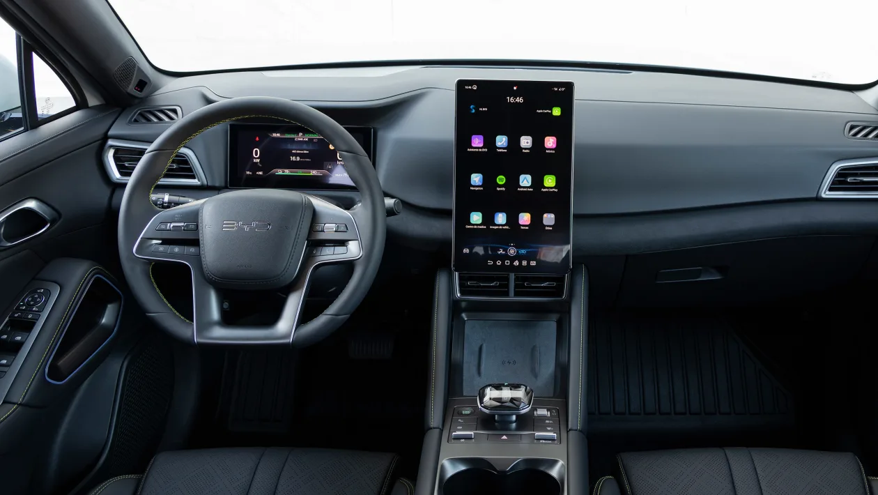 BYD ATTO 2 dashboard — rotatable touchscreen with connected infotainment