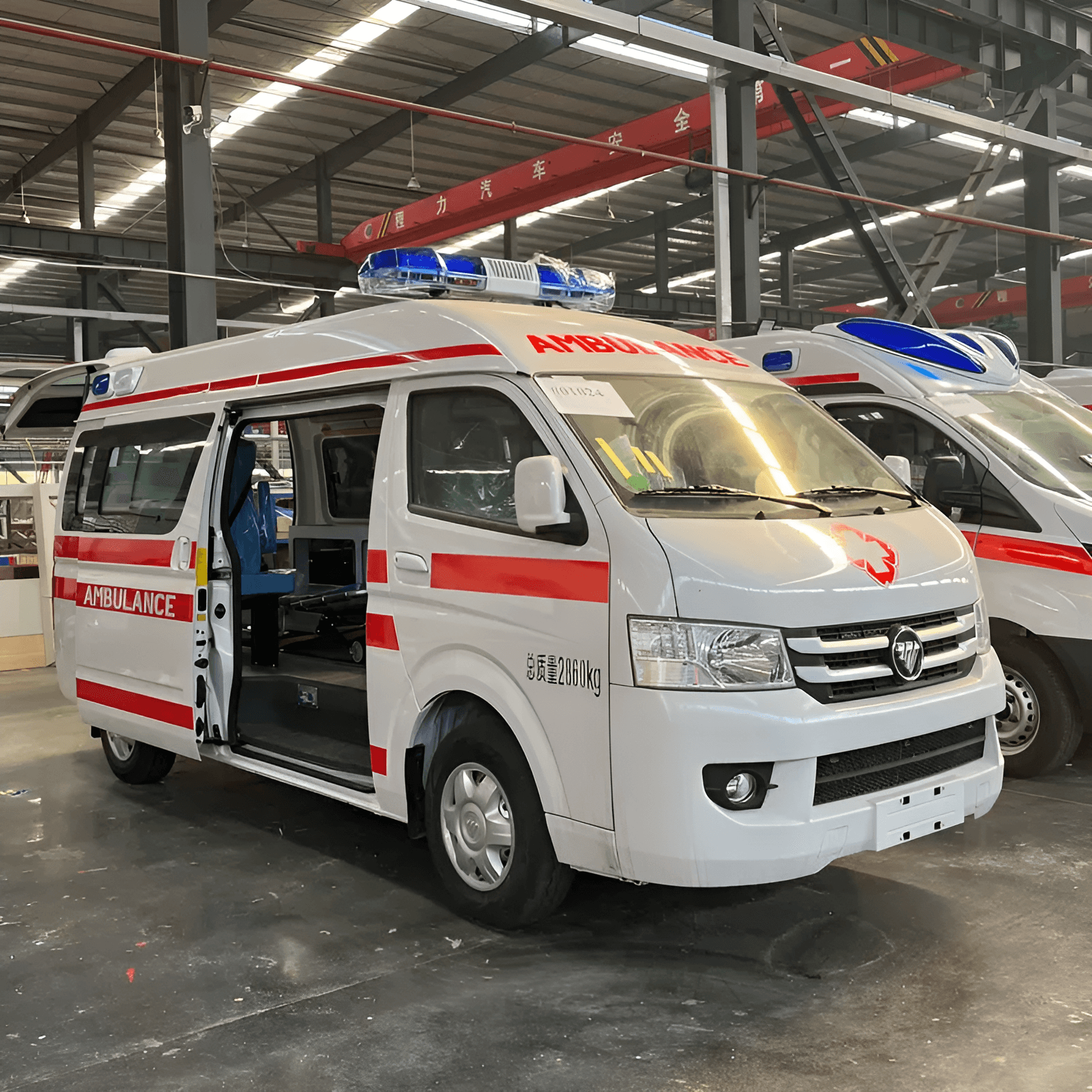 Foton G7 ambulance interior layout — stretcher platform, attendant seat, storage | France AJ Group Ltd