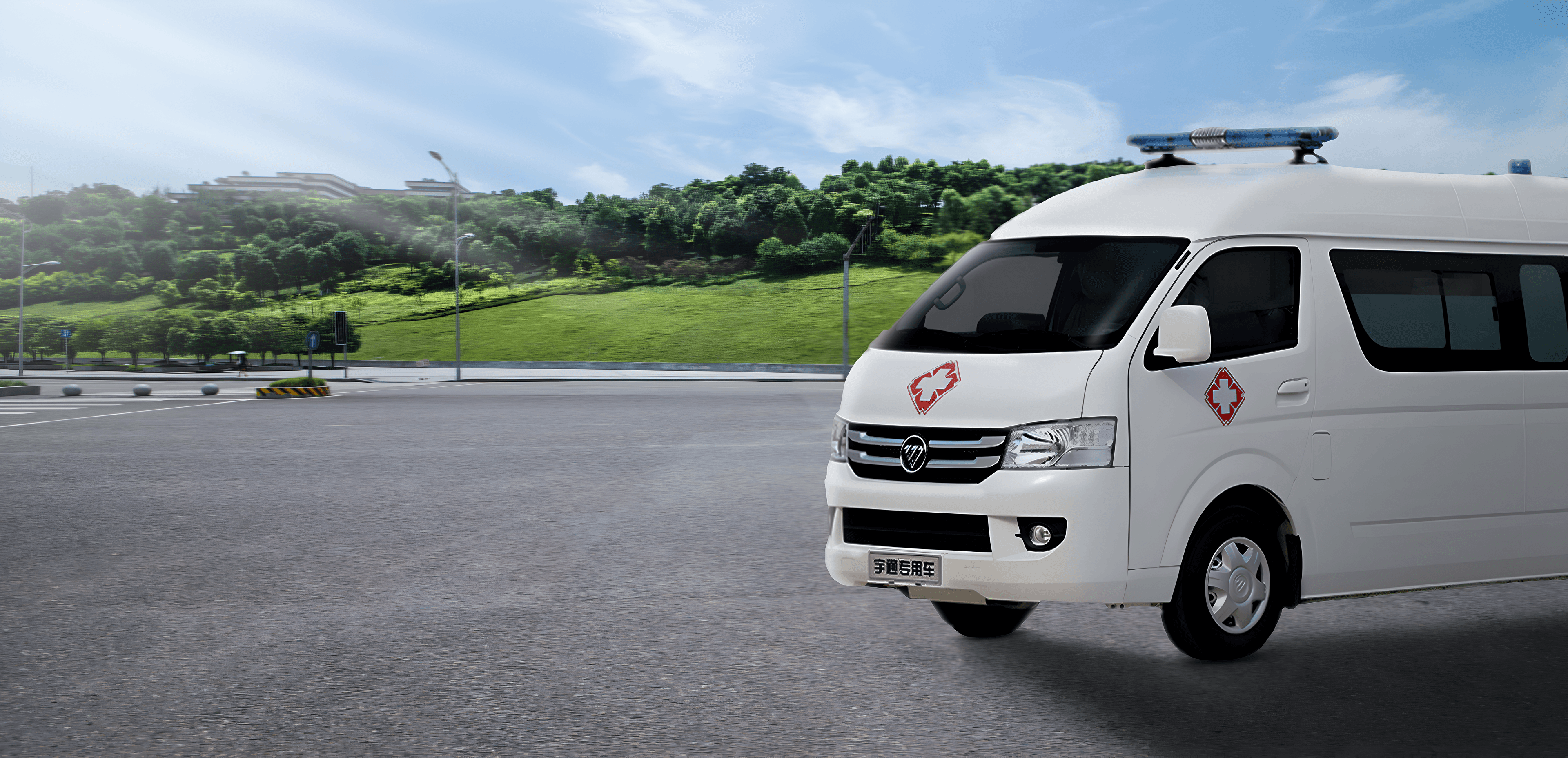 Foton G7 monitoring ambulance — exterior banner, right-side profile | France AJ Group Ltd